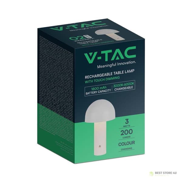 V-TAC 1W LED Natlampe Skrivebordslampe 25cm USB Opladning Dæmpbar Hvid VT-1047 3000K-6000K 200lm