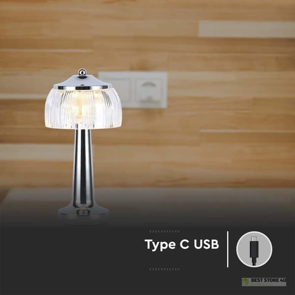 V-TAC Nattlampa 1W LED 26cm USB-laddning Dimbar Krom VT-1048 3000K-6000K 55lm