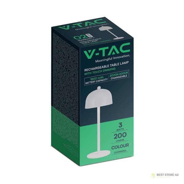V-TAC 3W LED-yövalo pöytävalaisin 30cm USB-lataus himmennettävä valkoinen VT-1052 3000K-6000K 200lm