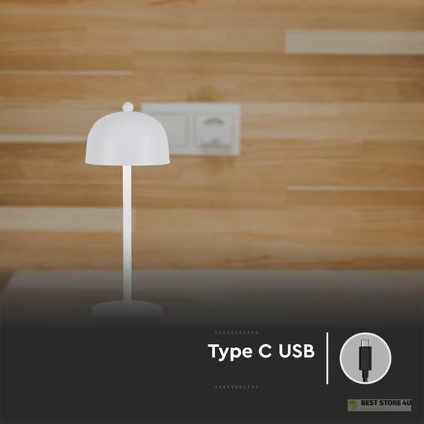 V-TAC 3W LED-yövalo pöytävalaisin 30cm USB-lataus himmennettävä valkoinen VT-1052 3000K-6000K 200lm