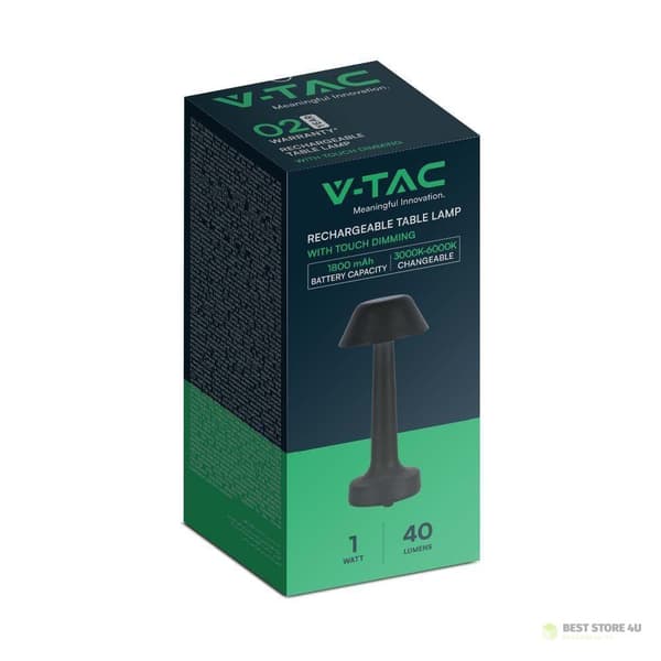 V-TAC 2W LED Nattlampa Skrivbordslampa 23cm USB Laddning CCT Dimning Svart VT-7566 3000K-6000K 40lm