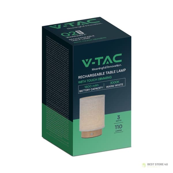 V-TAC 3W LED-yövalo pöytävalaisin ladattava himmennys puu VT-7569 3000K 110lm