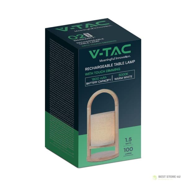 V-TAC 1.5W LED-yövalo pöytävalaisin ladattava himmennys puu VT-7570 3000K 100lm