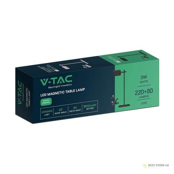 V-TAC Skrivbordslampa 4in1 35cm Vägglampa Klämma Ficklampa 3W LED CCT Svart VT-10115 3000K-6000K 300lm