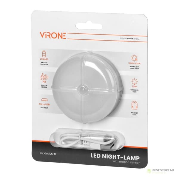 LED-natlampe med bevægelsessensor, genopladelig, selvklæbende, 3000/6000K