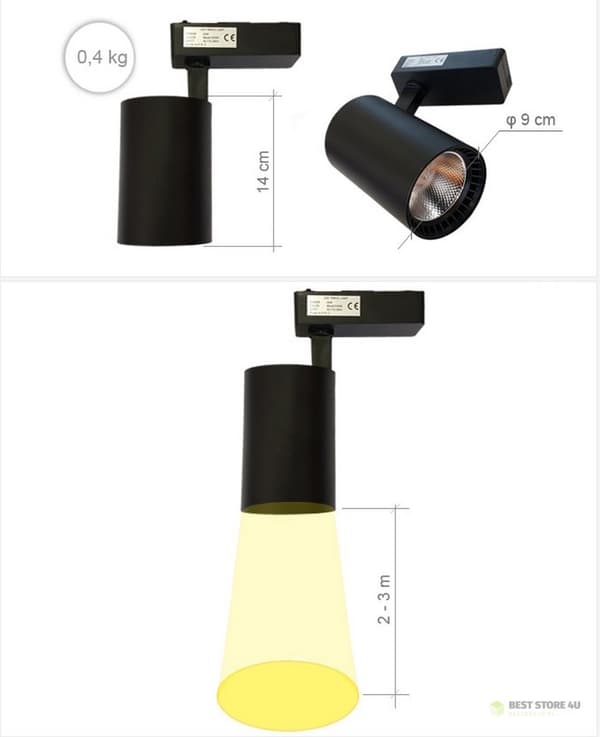 LED-butikslampa enfas skenstrålkastare svart 30w 2250 lm varmt ljus 3000k
