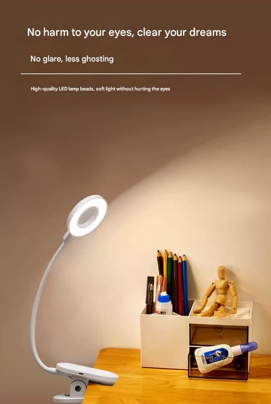 Philips genopladelig øjenbeskyttelseslampe med clips til sovesal, læse- og studiefunktion, speciel sengelampe med clips