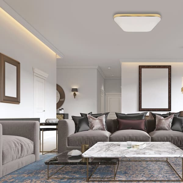 Loftslampe, LED NEMO, hvid, gulddetalje, integreret LED-lys