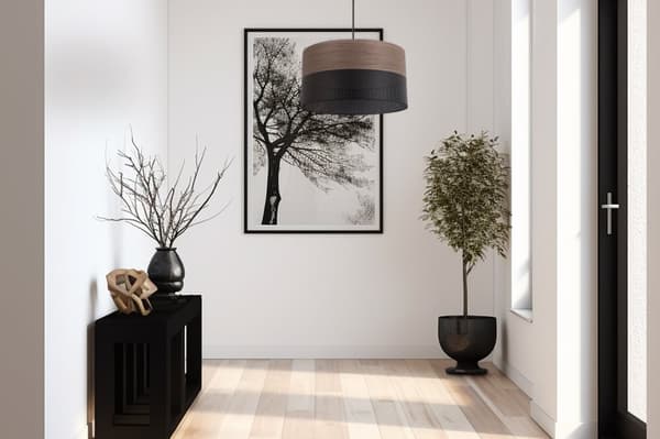 ENKEL HÄNGLAMPA, LAMPSKÄRM AV VALNÖTFINER, 30CM