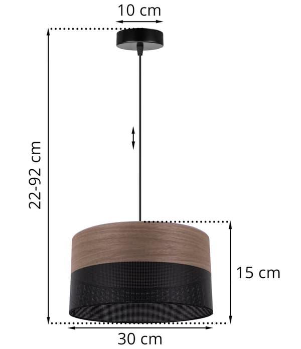 ENKEL HÄNGLAMPA, LAMPSKÄRM AV VALNÖTFINER, 30CM