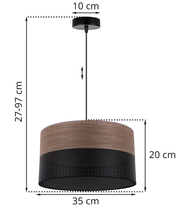 ENKEL HÄNGLAMPA, LAMPSKÄRM AV VALNÖTSFANSIER, 35CM