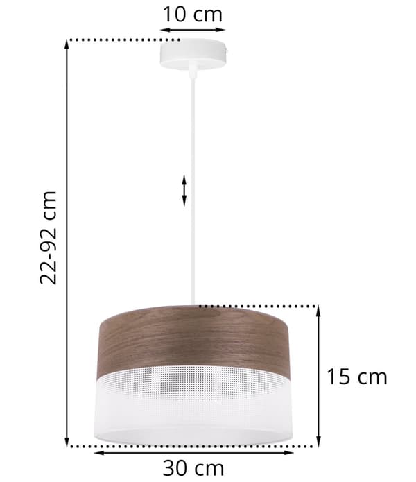 ENKEL HÆNGELAMPE, VALNØDDEFINER LYSKESKÆRM, 30CM