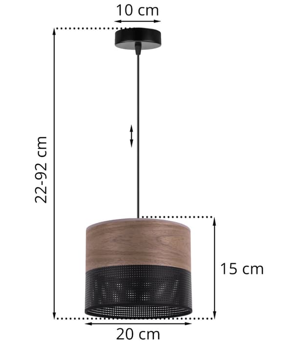 ENKEL HÄNGLAMPA, LAMPSKYDD VALNÖTSFANSIER, 20CM
