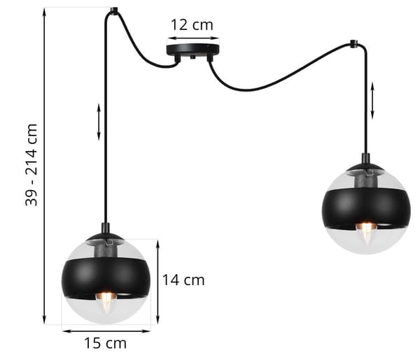 HÆNGELAMPE SPIDER TOLEDO SORT 2-FLAD SORT LAMPESKÆRM E14