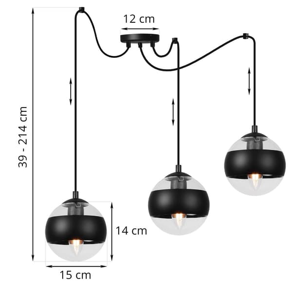 HÄNGLAMPA SPIDER TOLEDO SVART 3-PLATS SVART LAMPSKÄRM E14