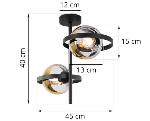 RONDA TAKLAMPA SVART 2-PLAT GULDEN LAMPSKÄRM E27