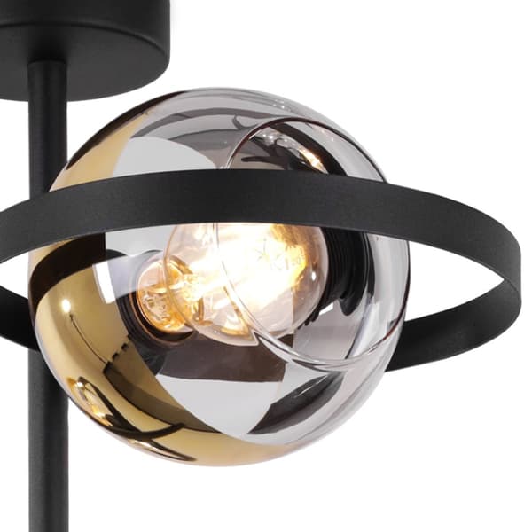 RONDA TAKLAMPA SVART 2-PLAT GULDEN LAMPSKÄRM E27