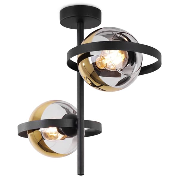 RONDA TAKLAMPA SVART 2-PLAT GULDEN LAMPSKÄRM E27