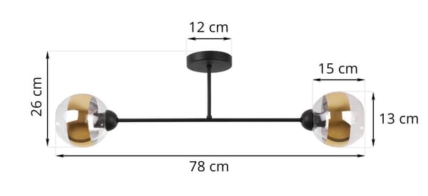 LOFTSLAMPE ASTURIA SORT 2-FLAD GULD LAMPESKÆRM E27