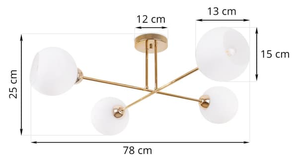 LOFTSLAMPE ASTURIA GULD 4-PLADE HVID LAMPESKÆRM E27