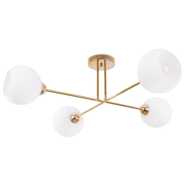 LOFTSLAMPE ASTURIA GULD 4-PLADE HVID LAMPESKÆRM E27