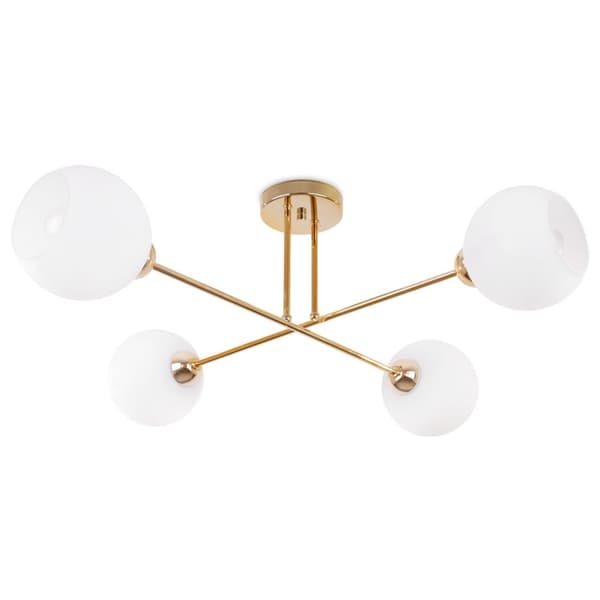 LOFTSLAMPE ASTURIA GULD 4-PLADE HVID LAMPESKÆRM E27