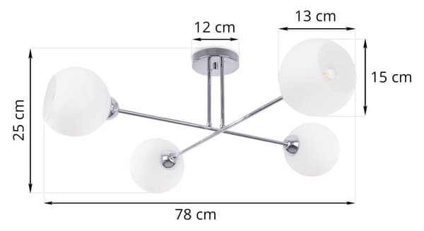KATTOVALAISIN ASTURIA CHROME 4-TASOINEN VALKOINEN LAMPPUVARJOS E27