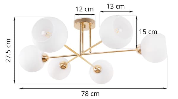 TAKLAMPA ASTURIA GULD 6-PLATS VIT LAMPSKÄRM E27