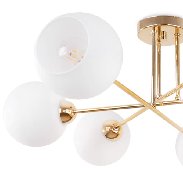 TAKLAMPA ASTURIA GULD 6-PLATS VIT LAMPSKÄRM E27