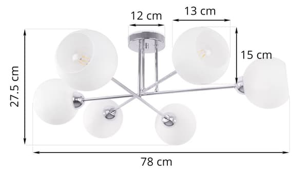 TAKLAMPA ASTURIA KROM 6-FLAT VIT LAMPSKÄRM E27