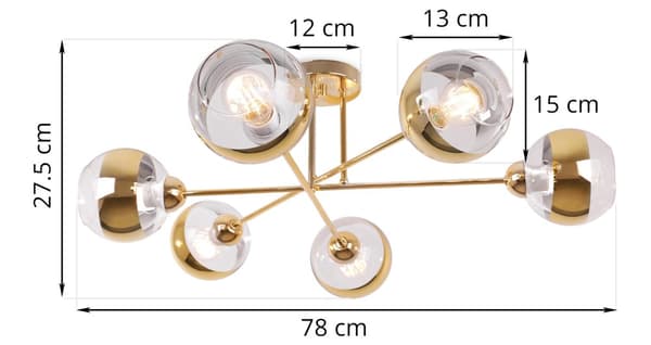 LOFTSLAMPE ASTURIA GULD 6-PLADE GULD LAMPESKÆRM E27