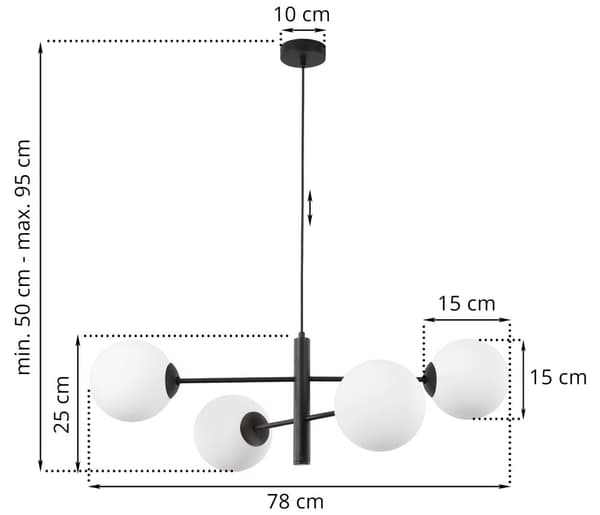 VICENZA SVART HÄNGLAMPA 4-FLAT VIT LAMPSKÄRM E14