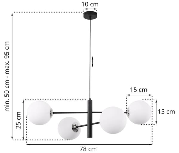 VICENZA HÄNGLAMPA SVART KROM 4-FLATT VIT LAMPSKÄRM E14