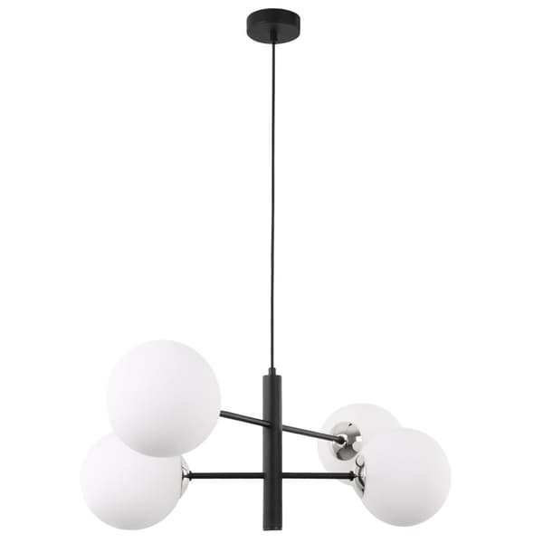VICENZA HÄNGLAMPA SVART KROM 4-FLATT VIT LAMPSKÄRM E14