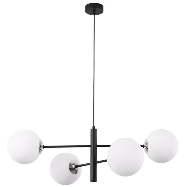 VICENZA HÄNGLAMPA SVART KROM 4-FLATT VIT LAMPSKÄRM E14