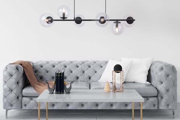 HÄNGLAMPA SIENA SVART 6-FLAT KLAR LAMPSKÄRM E14