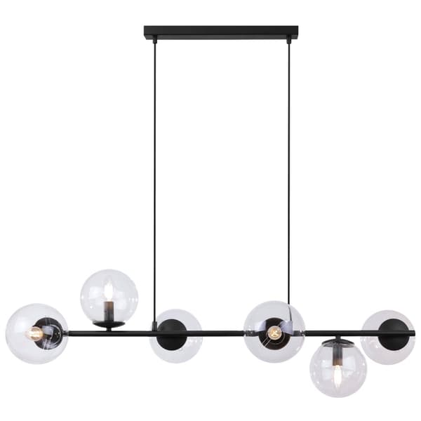 HÄNGLAMPA SIENA SVART 6-FLAT KLAR LAMPSKÄRM E14