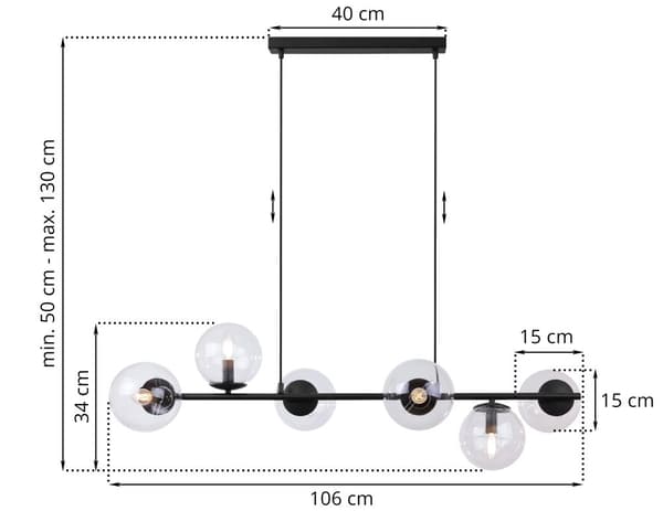 HÄNGLAMPA SIENA SVART 6-FLAT KLAR LAMPSKÄRM E14