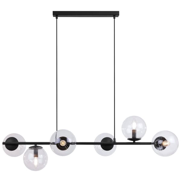 HÄNGLAMPA SIENA SVART 6-FLAT KLAR LAMPSKÄRM E14