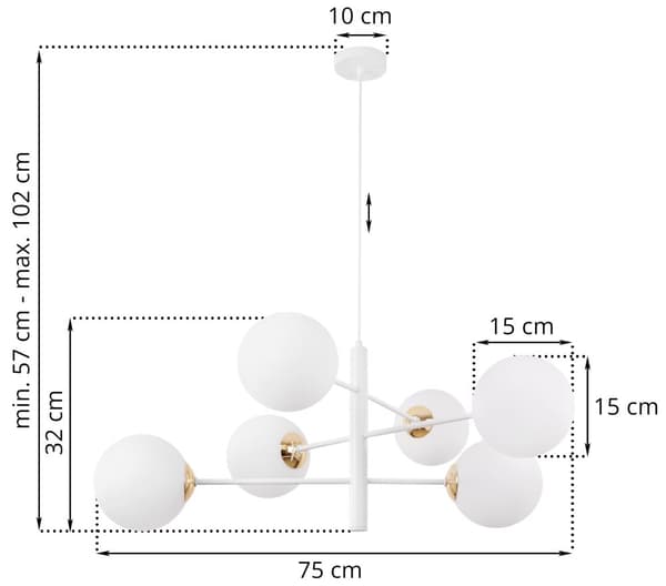 VICENZA HÄNGLAMPA VIT-GULD 6-FLAT VIT LAMPSKÄRM E14