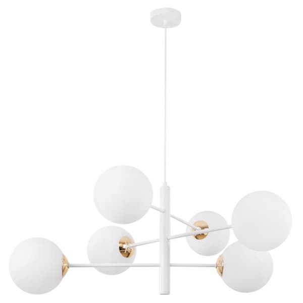 VICENZA HÄNGLAMPA VIT-GULD 6-FLAT VIT LAMPSKÄRM E14