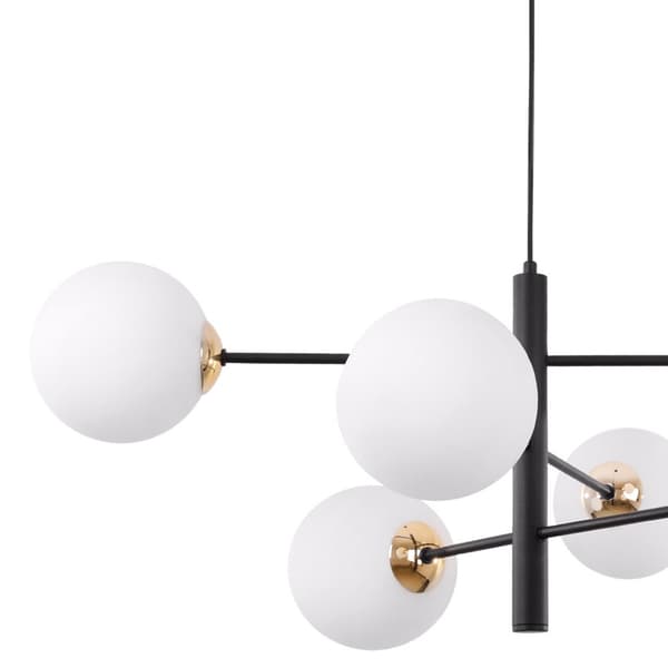 VICENZA SVART OCH GULD HÄNGLAMPA 6-FLAT VIT LAMPSKÄRM E14