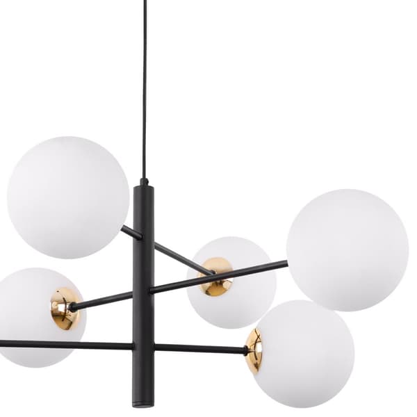 VICENZA SVART OCH GULD HÄNGLAMPA 6-FLAT VIT LAMPSKÄRM E14