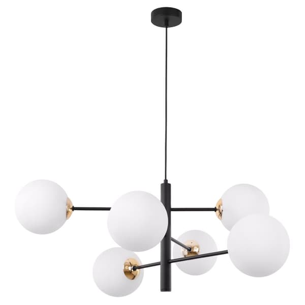 VICENZA SVART OCH GULD HÄNGLAMPA 6-FLAT VIT LAMPSKÄRM E14