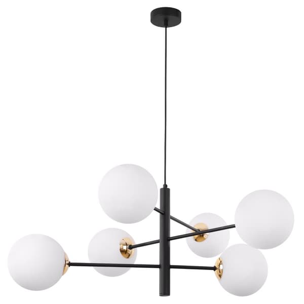 VICENZA SVART OCH GULD HÄNGLAMPA 6-FLAT VIT LAMPSKÄRM E14