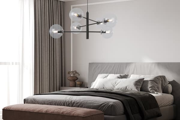 VICENZA HÆNGELAMPE SORT KROM 6-FLAD KLAR LAMPE E14