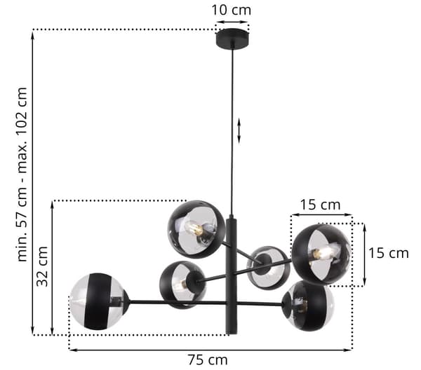 TOLEDO SVART HÄNGLAMPA 6-FLAT SVART LAMPSKÄRM E14