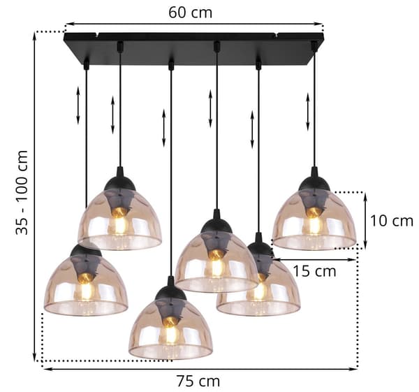 VENEDIG HÄNGLAMPA 6-FLAT HONIG LAMPSKYDD E27
