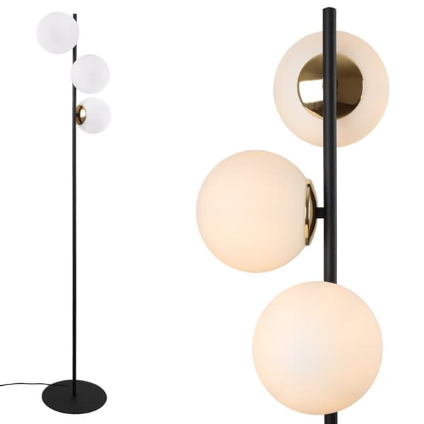 SIENA SVART OCH GULD GOLVLAMPA, 3-PLATS, VITA LAMPSKÄRMOR