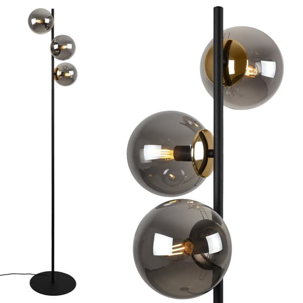 SIENA SORT OG GULD GULVLAMPE, 3-PLADE, GRAFITLAMPE